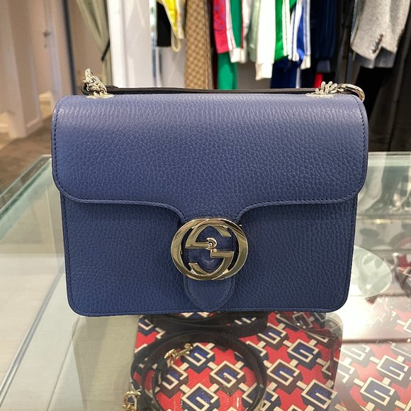 NWT GUCCI  Interlocking GG Leather Crossbody Bag blue 510304 - Picture 1 of 8